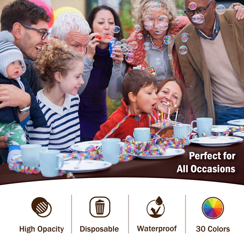 Party Solids 6-Pack Premium Plastic Tablecloth 54in. X 108in. Rectangle Plastic Table Cover - Brown - Image 5